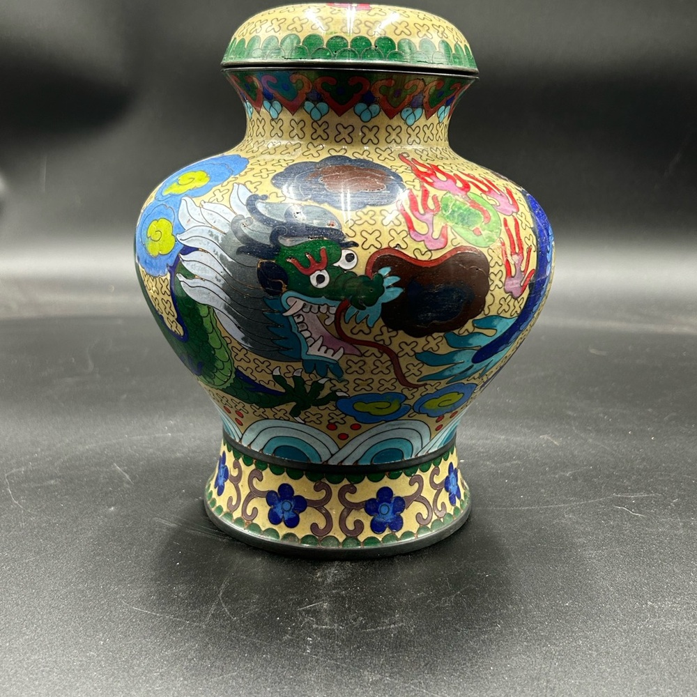 Cloisonné Dragon Motif Vase with lid
